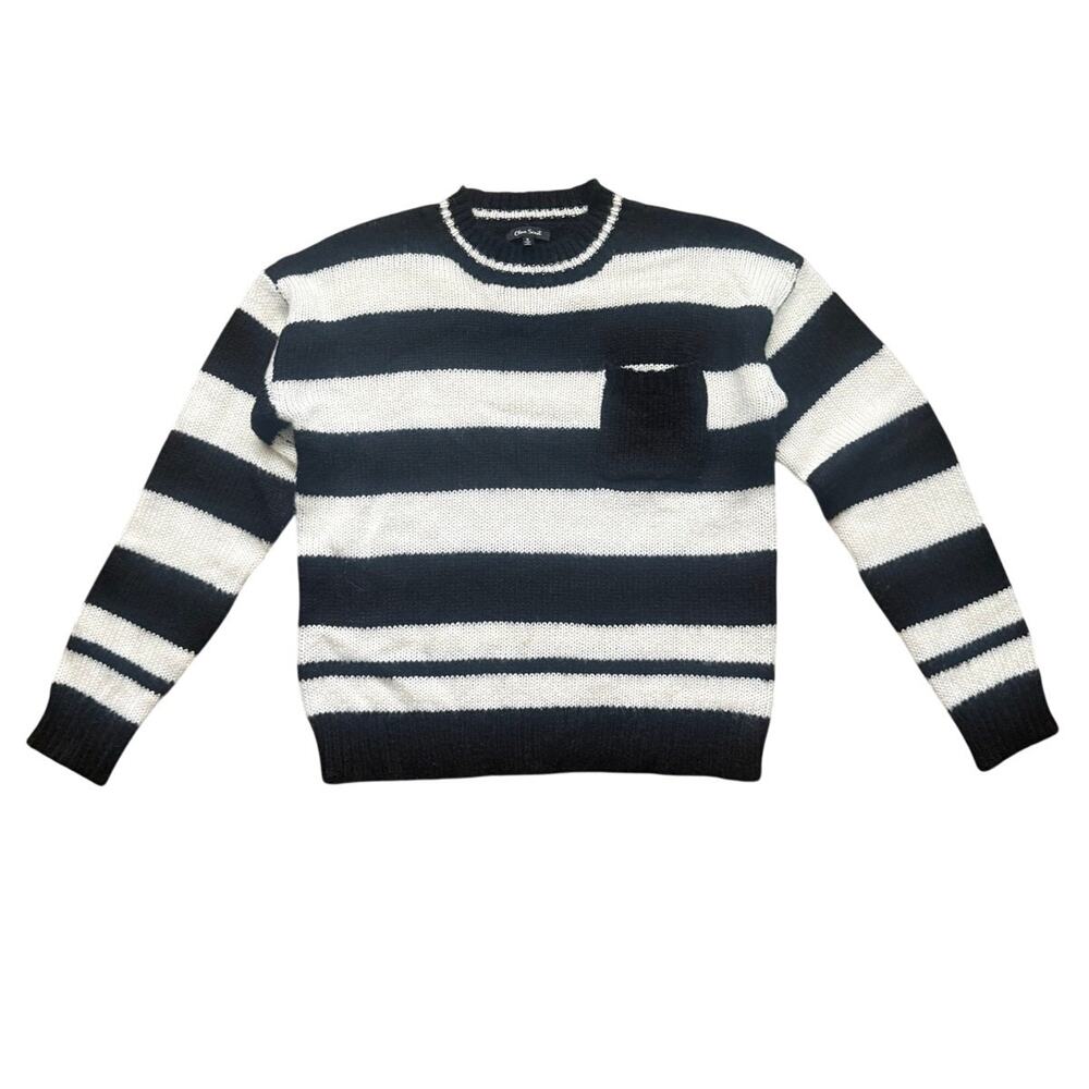 Olive Scent Striped Knit Crewneck Sweater Size Small Black White Grunge Coquette